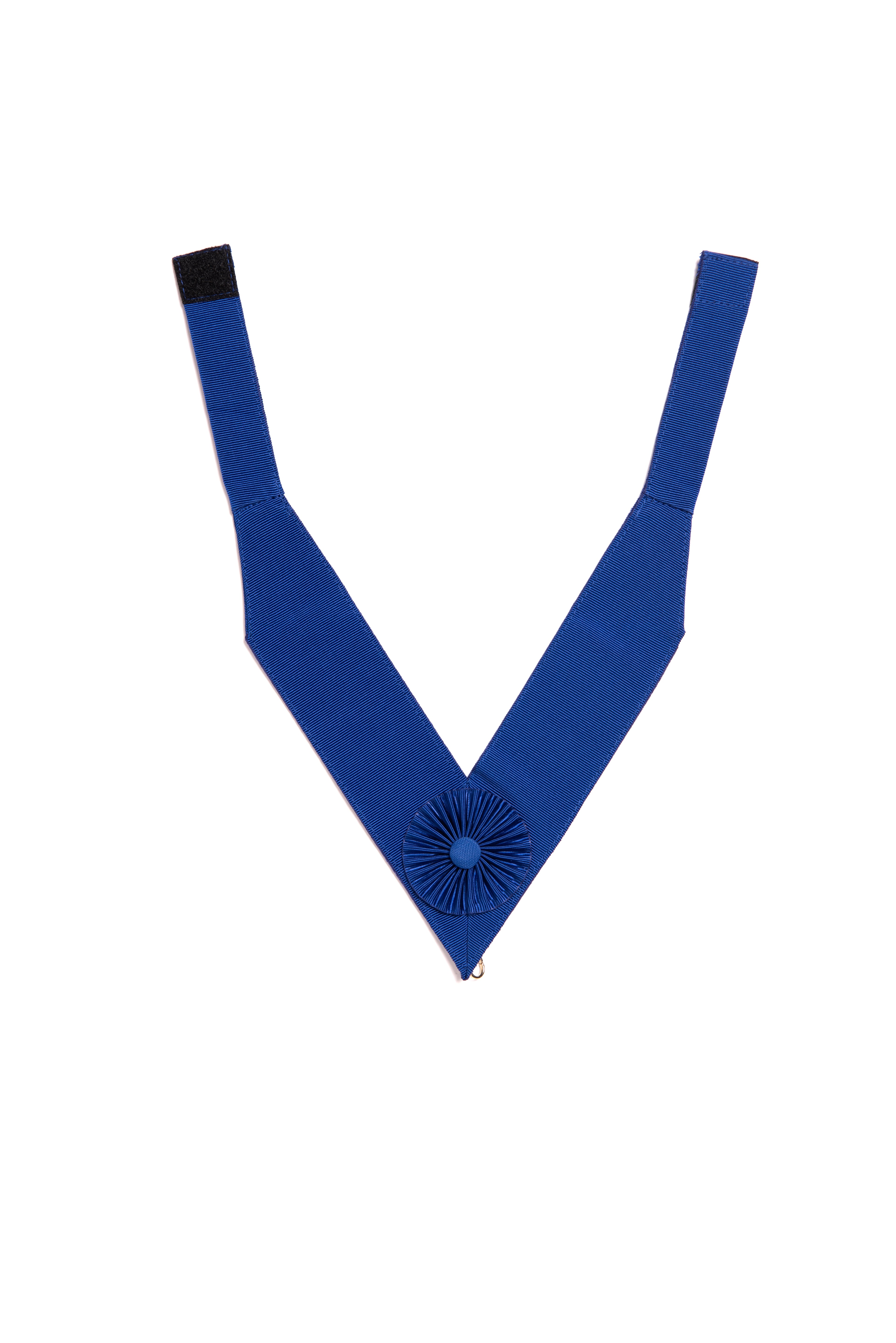 A blue Masonic collarette in a V shape.