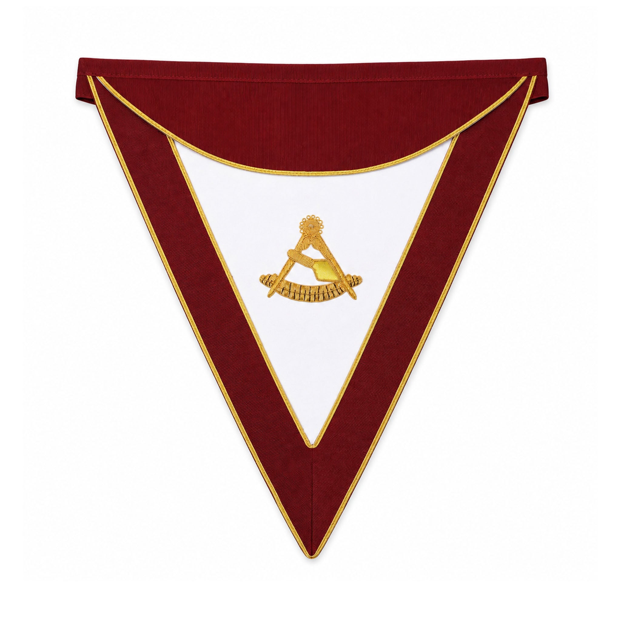 Past Thrice Illustrious Masters Masonic apron with burgundy trim and gold embroidered emblem