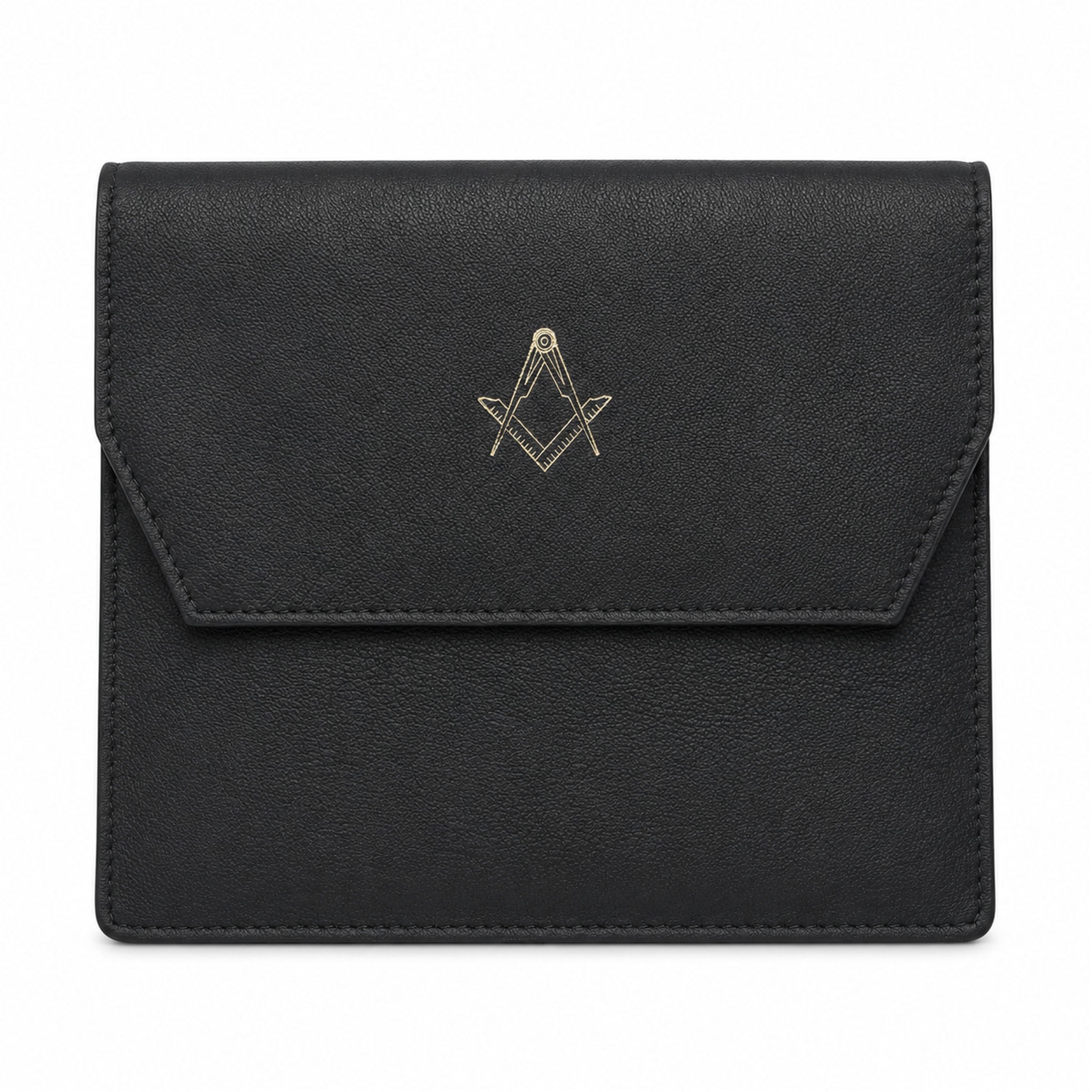 Large black leather Masonic jewel holder with gold Square and Compasses emblem