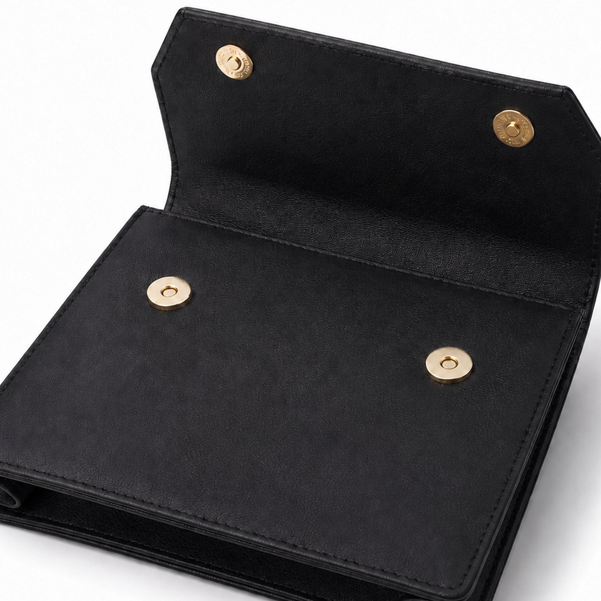 Open black leather Masonic jewel holder with double magnetic button fastenings