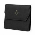 Side view of black leather Masonic jewel holder showing structured depth