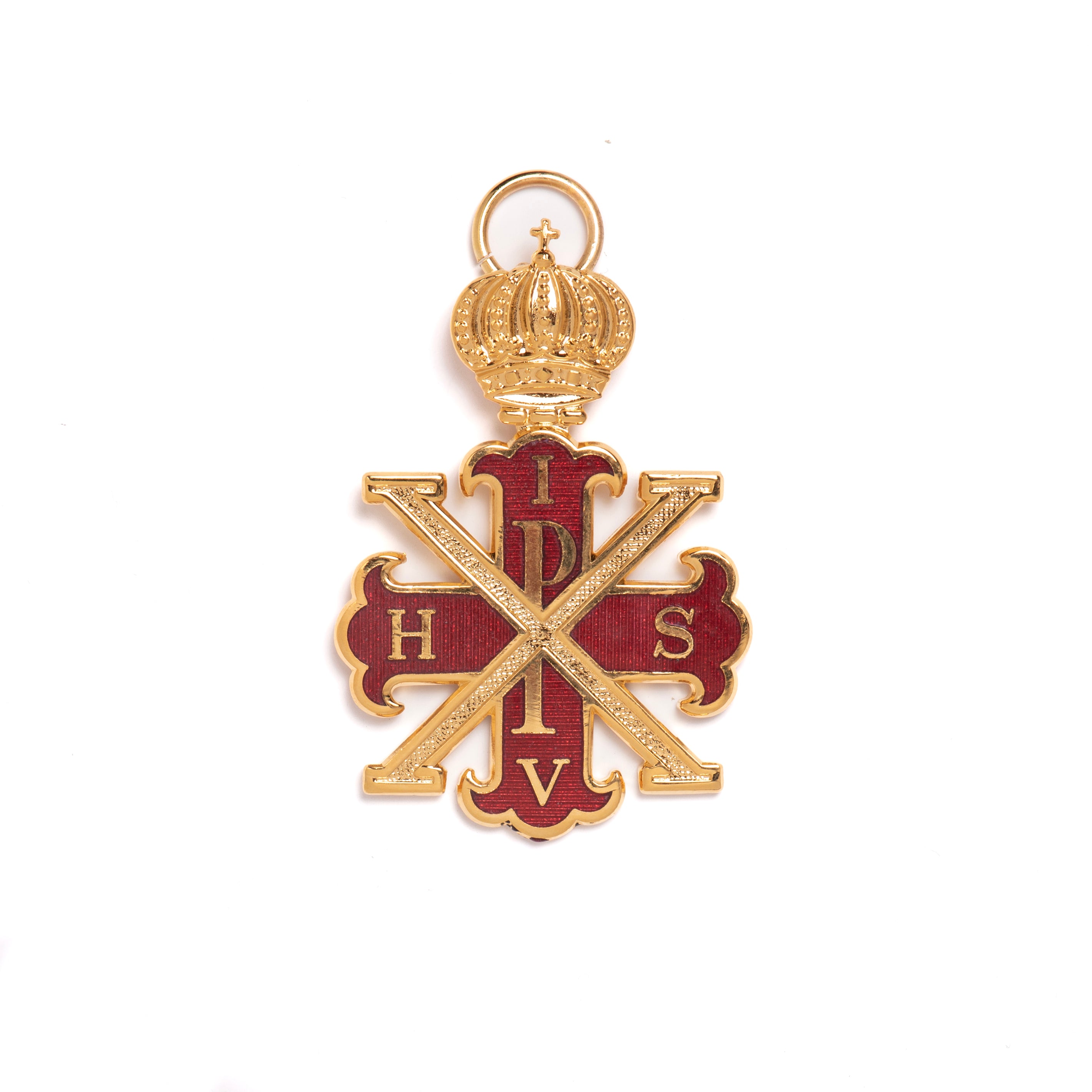 A Masonic Red Cross of Constantine Sovereign Collarette Jewel in gold and red, with a crown and a cross and letters, S, I, S, V & P.