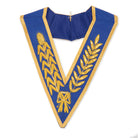 A blue and gold dress Masonic dress collar with embroidered leaf patterns.