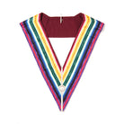 A Royal Ark Mariner Officers Collar with a metal badge, featuring vertical stripes of red, yellow, green, and blue, with a white point at the bottom.