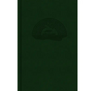 Dark green book with embossed logo on a white background