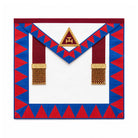 UGLE-approved Masonic Royal Arch Principal apron featuring a white and red front with a gold emblem, red and blue geometric patterns on the sides