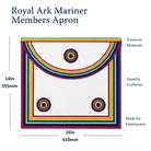 Official Royal Ark Mariner Members Apron, featuring a rainbow-coloured ribbon running along the sides, bottom edge, and flap. Size Dimension