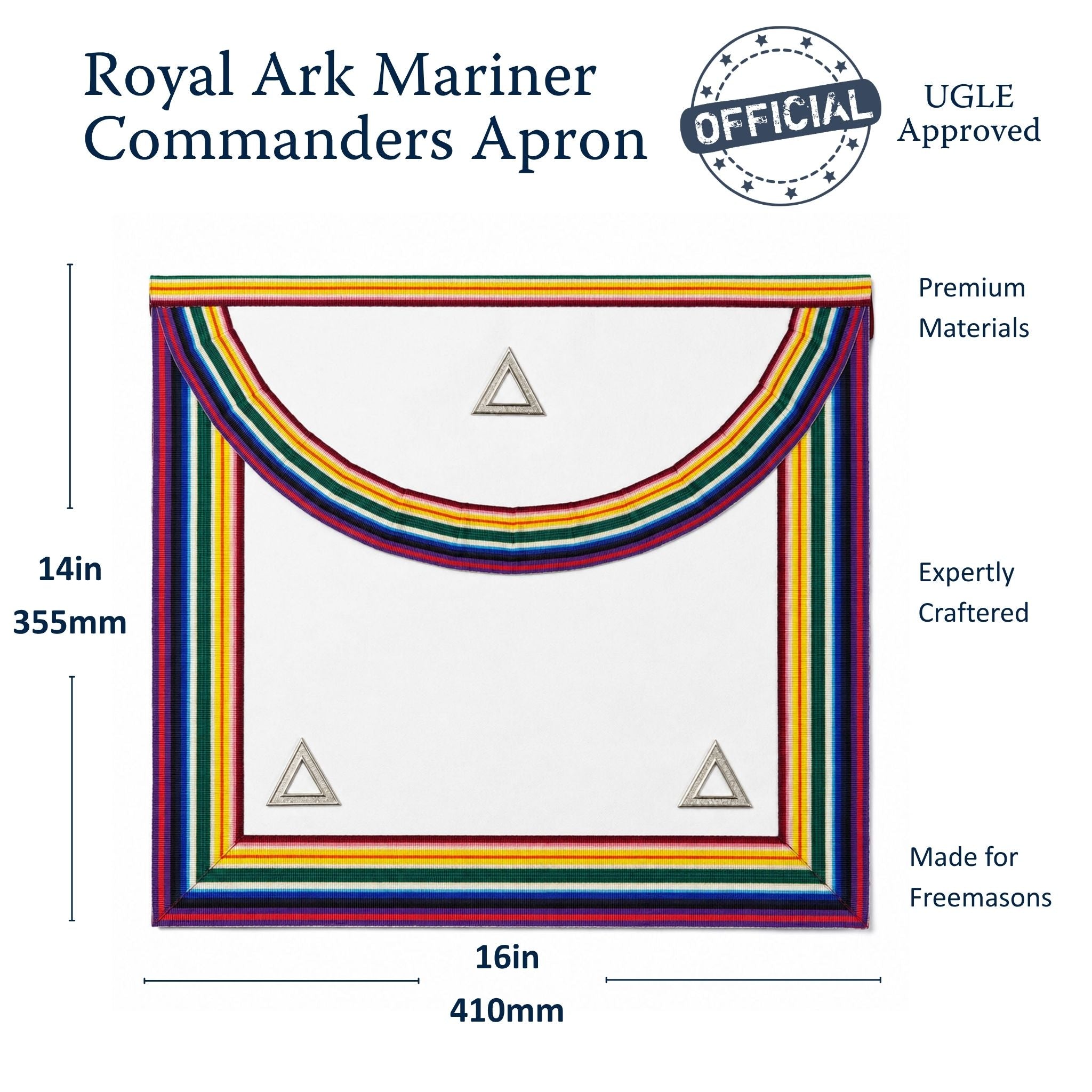 UGLE Official Royal Ark Mariner Commanders Apron size dimension