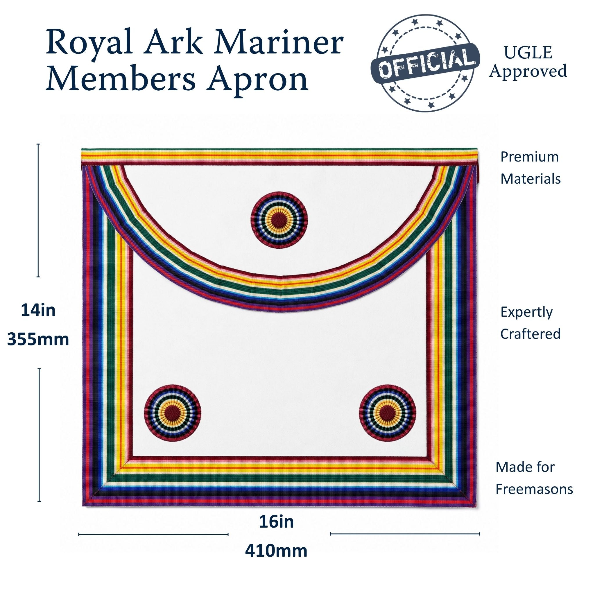 UGLE Official Royal Ark Mariner Members Apron size dimension
