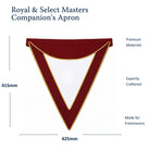 Royal & Select Masters Companion's Masonic Apron with burgundy and gold trim size dimension