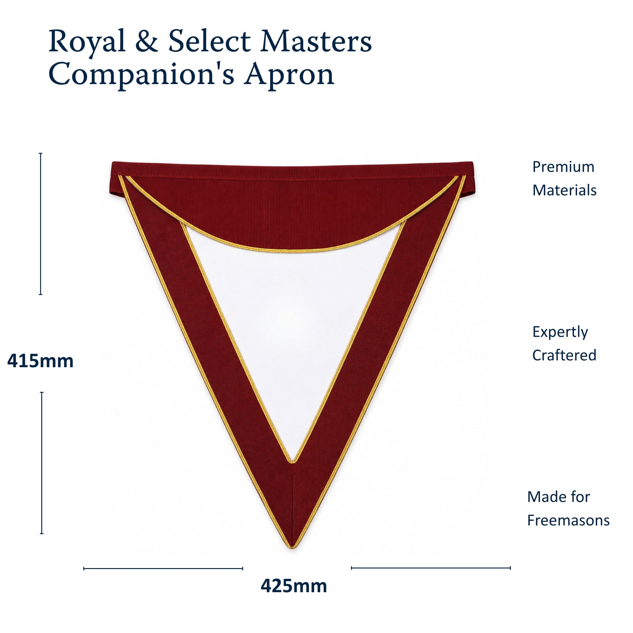 Royal & Select Masters Companion's Masonic Apron with burgundy and gold trim size dimension