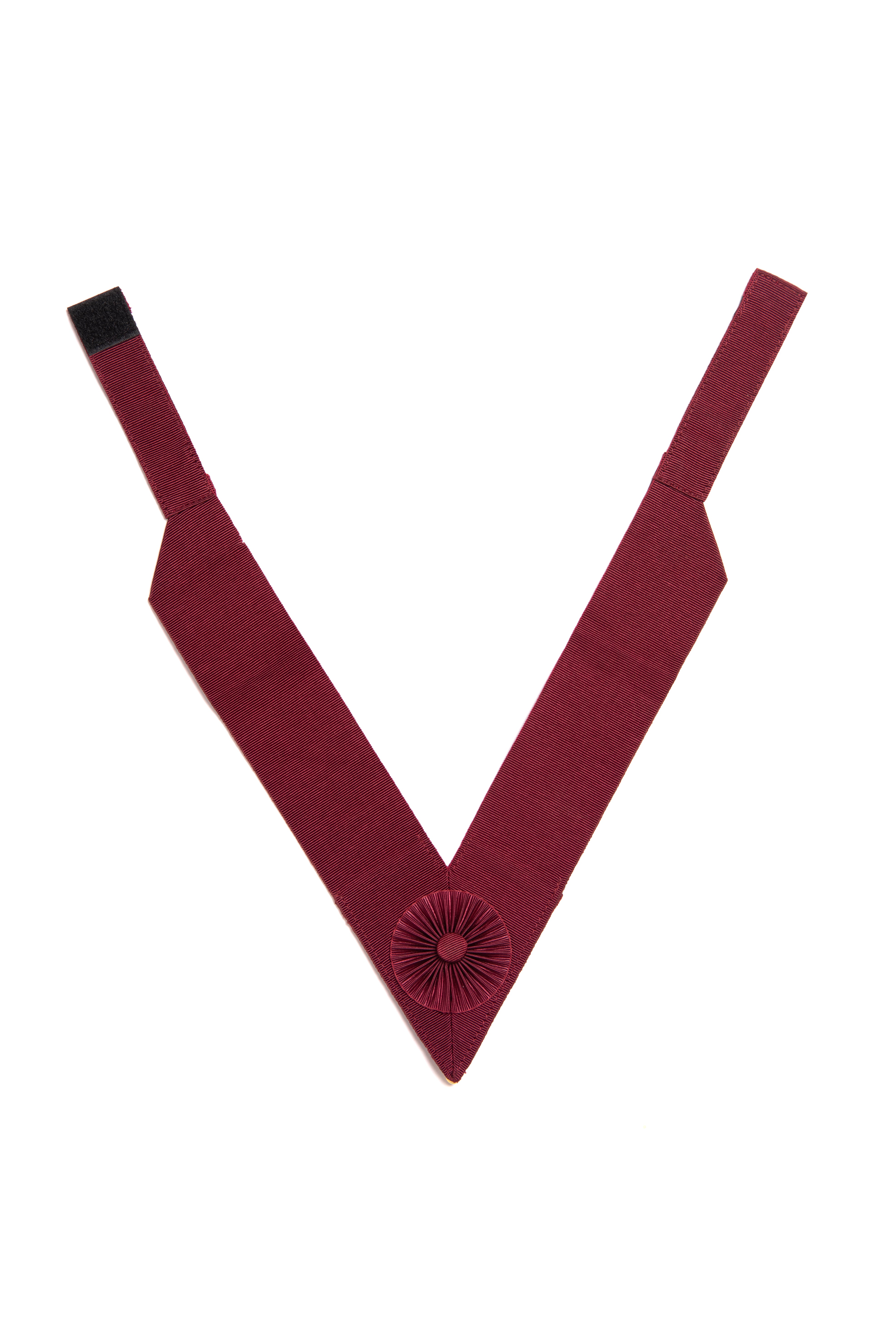 A red Masonic Provincial Past Collar, likely made of fabric, with a swivel hook tip and a clip at the rear.