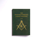 A green book with a title 'The Scottish Workings of Craft Masonry' and a Masonic emblem on the cover.