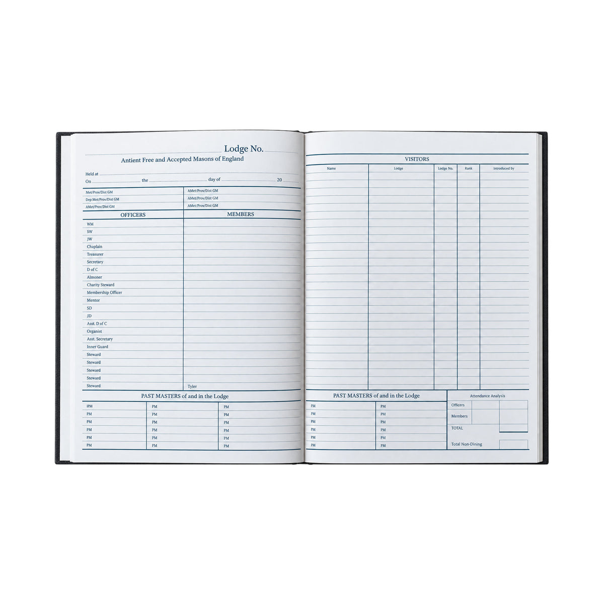 Masonic Signiure Book inside pages showing listing