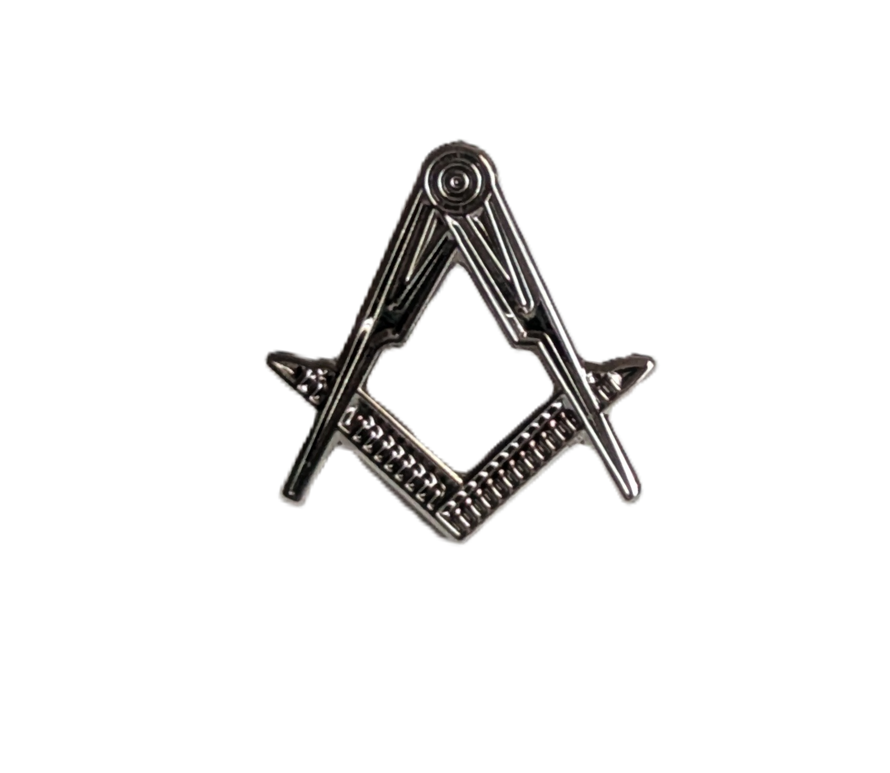 Masonic silver sqaure & compasses lapel pin badge on a white background