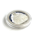 Silver Square & Compasses Freemasons' Hall Coin fron in presentation case on a white background
