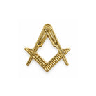 Masonic small lapel gold pin badge featuring the freemasons' square and compasses emblem