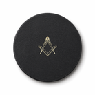 Masonic premium Leather Coaster featuring a gold Masonic square-and-compass emblem