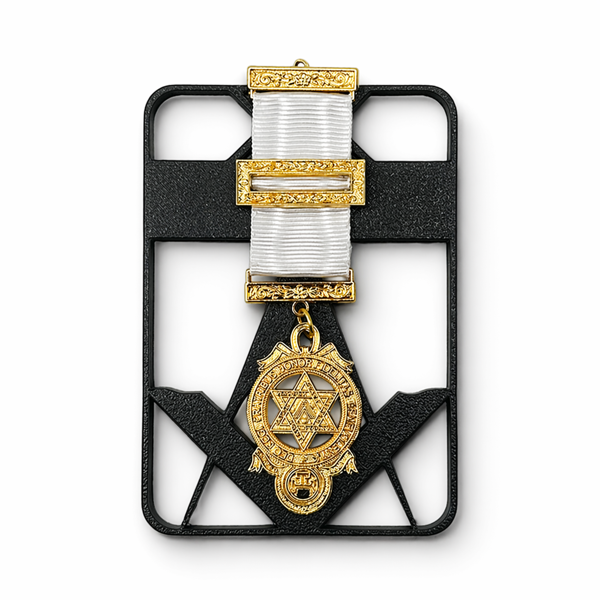 Masonic square and compass jewel holder in black holding the Companion Breast Jewel.