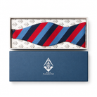 Masonic One Journey silk self-tie bow tie in red, navy and light blue , official UGLE Freemason. Presented in a Freemason Hall Box 