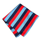 Folded fabric with red and blue horizontal stripes on a white background