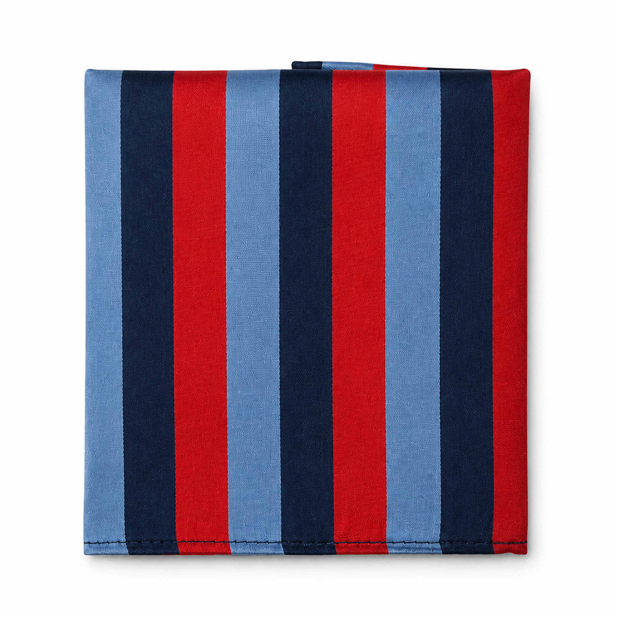 Striped square Masonic hankerchief in silk fabric with red, blue, and navy vertical stripes on a white background