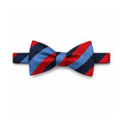 UGLE One Journey Masonic silk self-tie bow tie in red, navy and light blue.