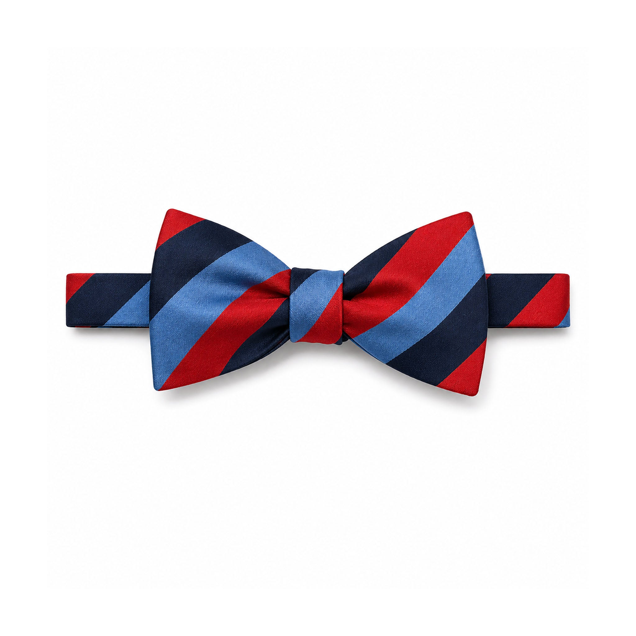 UGLE One Journey Masonic silk self-tie bow tie in red, navy and light blue.