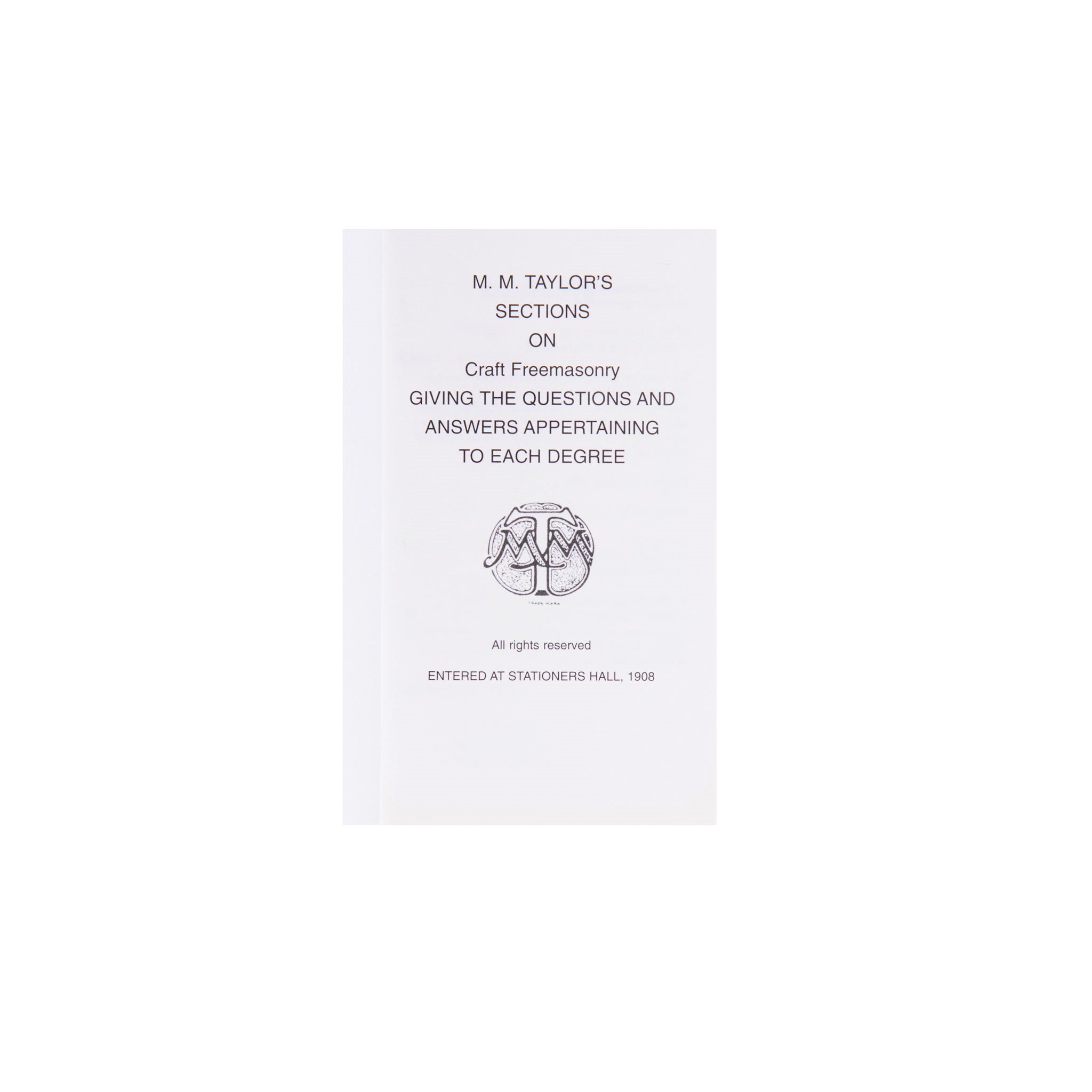 Taylor's Lectures In Sections inside cover, printed balck on white.