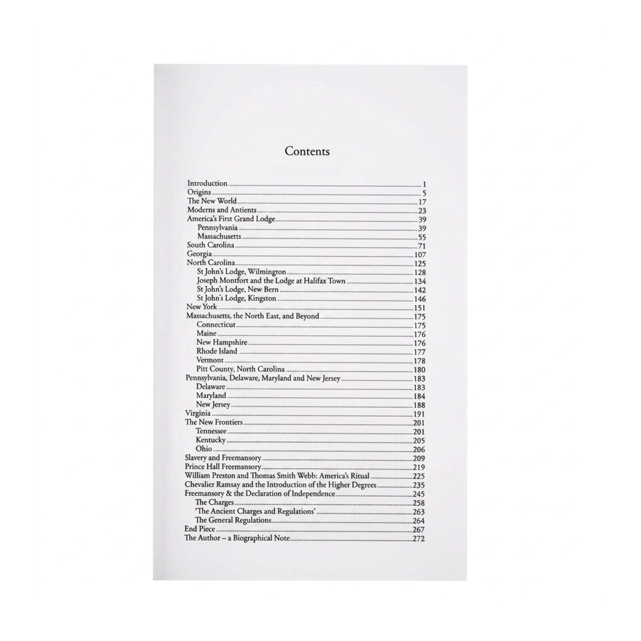 The Genesis of American Freemasonry contents page