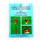 The cover of the book 'The Lodge Treasurer, Charity Steward and Almoner' by Richard Johnson, featuring a blue background with a bronze-coloured key, a bronze-coloured heart-shaped emblem, and a bronze bag.