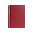 A red hardback book with a visible spine and a smooth cover, placed on a white background.