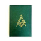 A green hardback book with a gold Masonic emblem on the cover, titled 'The Origins and History of the Order of Free Gardeners'.