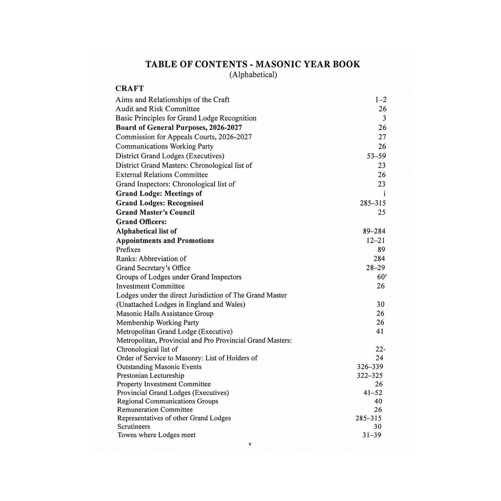 United Grand Lodge of England Supreme Grand Chapter of England Masonic Year Book: 2026 - 2027 content page