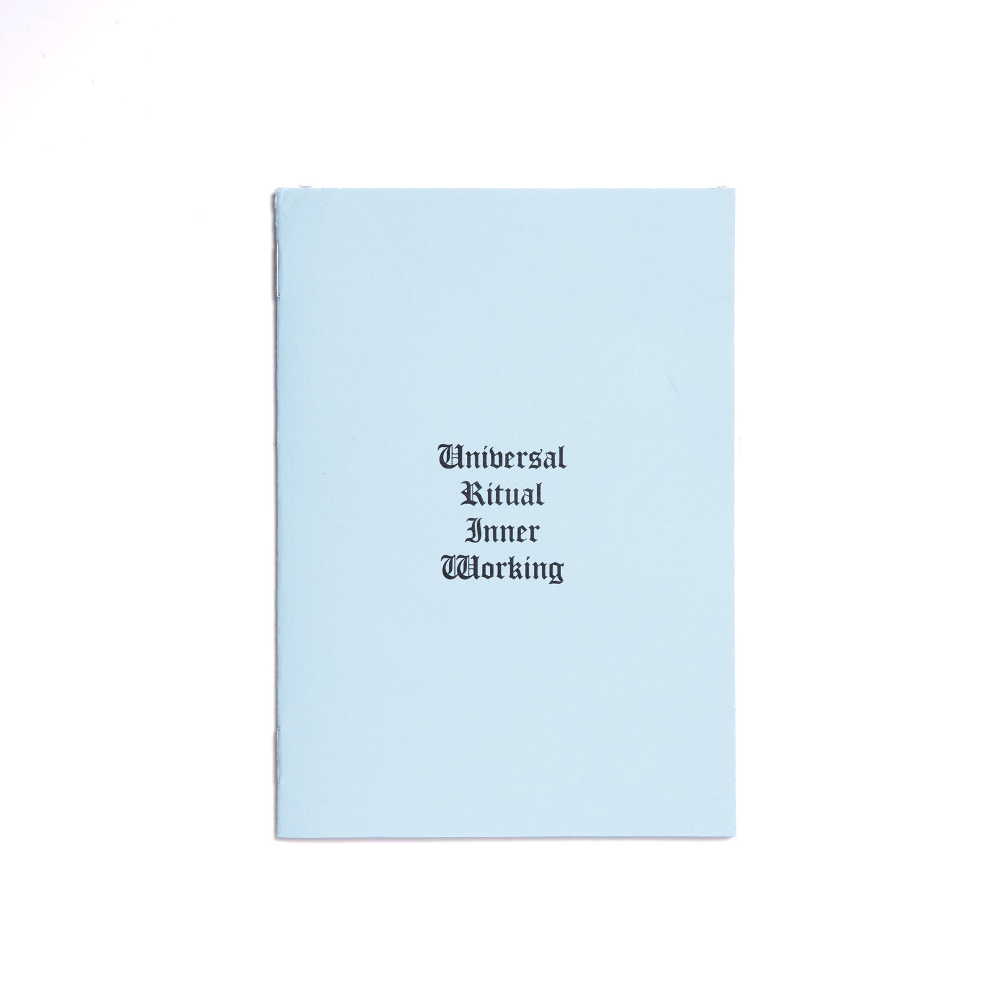 A book cover with the title 'Universal Ritual Inner Working' printed in black text on the light blue cover.