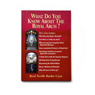 Cover of the book 'What Do You Know About the Royal Arch?' featuring a red background with white text, and a graphic illustration of Masonic Tracing Boards
