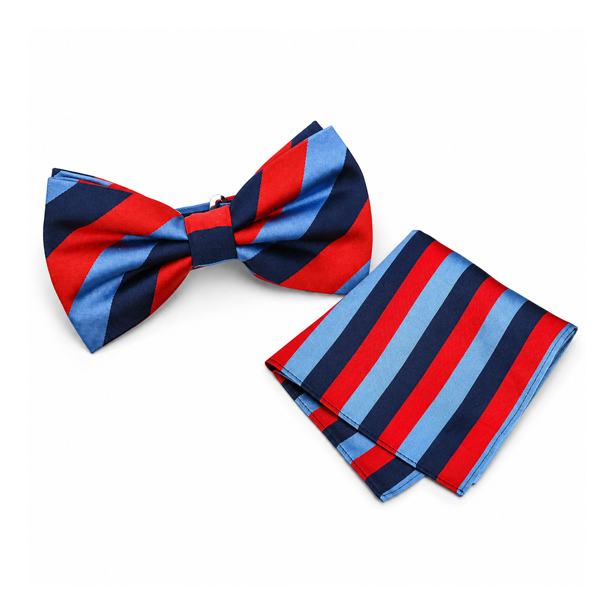 Freemasons' Hall striped One Journey tie in pure woven silk alongside silk pocket handkerchief square in woven one journey pattern.